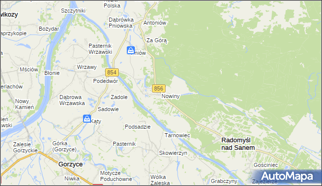 mapa Nowiny gmina Radomyśl nad Sanem, Nowiny gmina Radomyśl nad Sanem na mapie Targeo