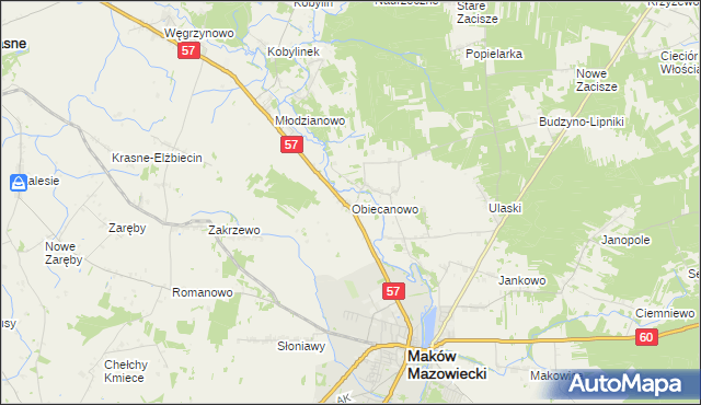 mapa Obiecanowo gmina Karniewo, Obiecanowo gmina Karniewo na mapie Targeo