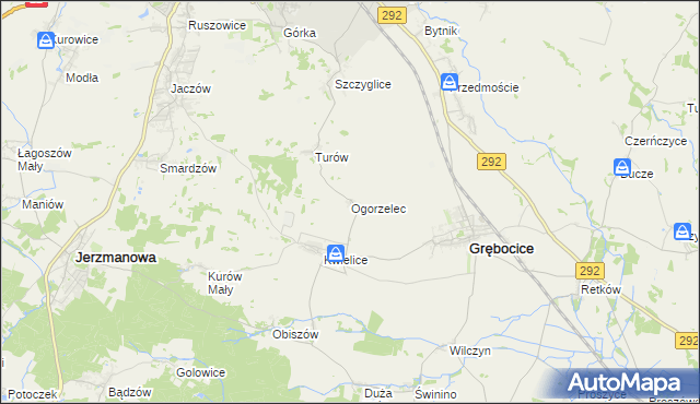mapa Ogorzelec gmina Grębocice, Ogorzelec gmina Grębocice na mapie Targeo