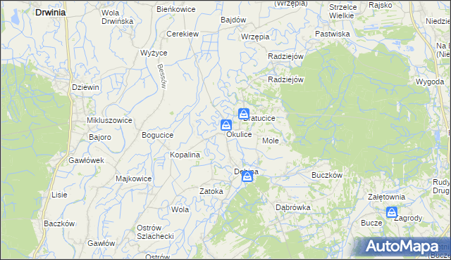 mapa Okulice gmina Rzezawa, Okulice gmina Rzezawa na mapie Targeo