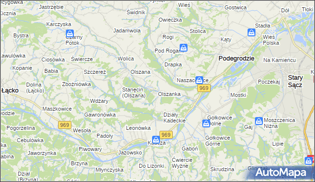 mapa Olszanka gmina Podegrodzie, Olszanka gmina Podegrodzie na mapie Targeo