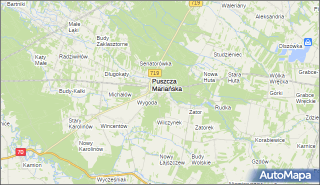 mapa Olszanka gmina Puszcza Mariańska, Olszanka gmina Puszcza Mariańska na mapie Targeo