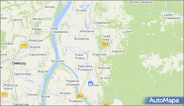 mapa Orzechów gmina Radomyśl nad Sanem, Orzechów gmina Radomyśl nad Sanem na mapie Targeo