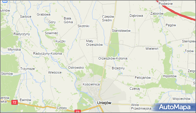mapa Orzeszków-Kolonia, Orzeszków-Kolonia na mapie Targeo