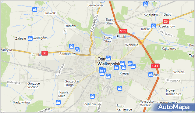 mapa Ostrów Wielkopolski, Ostrów Wielkopolski na mapie Targeo