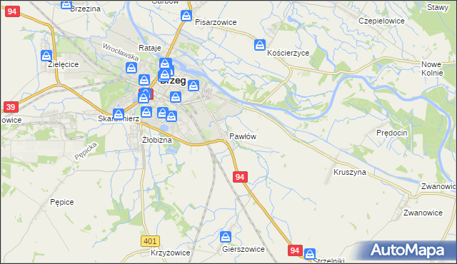 mapa Pawłów gmina Skarbimierz, Pawłów gmina Skarbimierz na mapie Targeo