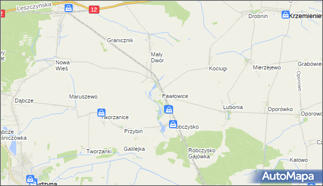 mapa Pawłowice gmina Krzemieniewo, Pawłowice gmina Krzemieniewo na mapie Targeo