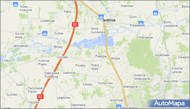 mapa Piastów gmina Jedlińsk, Piastów gmina Jedlińsk na mapie Targeo