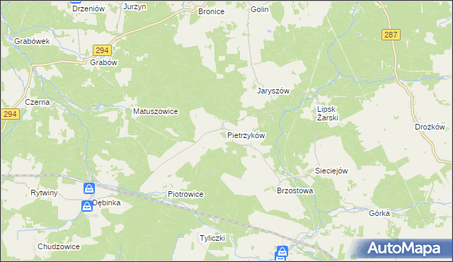 mapa Pietrzyków gmina Lipinki Łużyckie, Pietrzyków gmina Lipinki Łużyckie na mapie Targeo