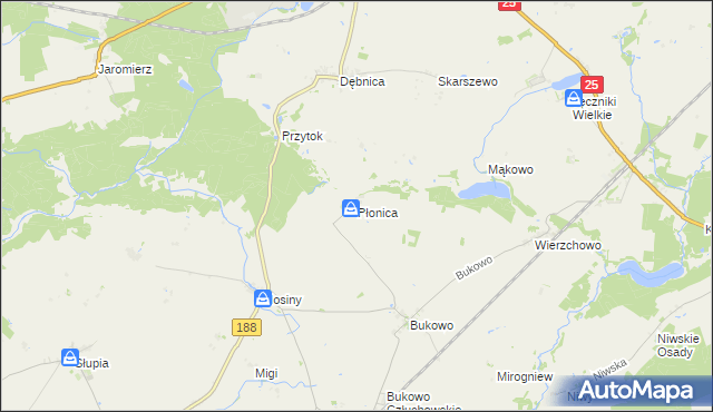 mapa Płonica gmina Człuchów, Płonica gmina Człuchów na mapie Targeo
