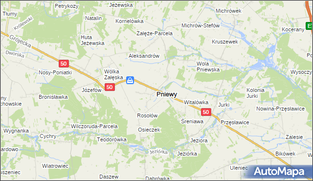 mapa Pniewy powiat grójecki, Pniewy powiat grójecki na mapie Targeo
