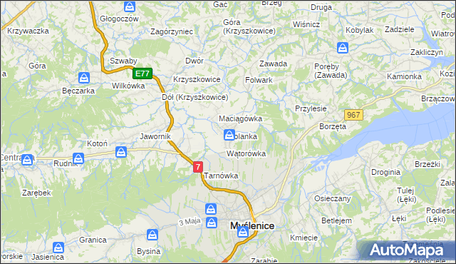 mapa Polanka gmina Myślenice, Polanka gmina Myślenice na mapie Targeo