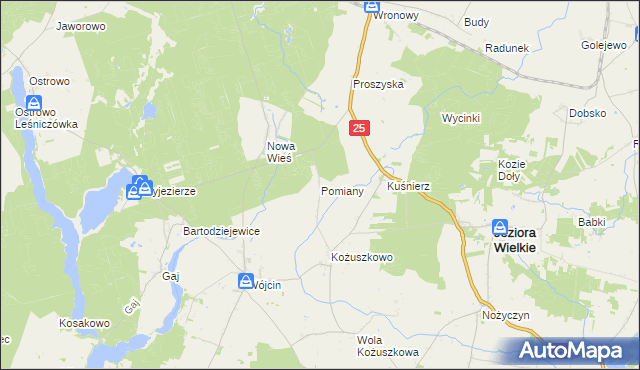 mapa Pomiany gmina Jeziora Wielkie, Pomiany gmina Jeziora Wielkie na mapie Targeo