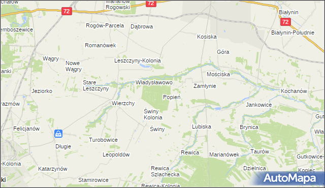 mapa Popień gmina Jeżów, Popień gmina Jeżów na mapie Targeo