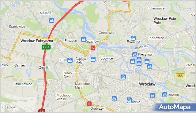 mapa Popowice gmina Wrocław, Popowice gmina Wrocław na mapie Targeo