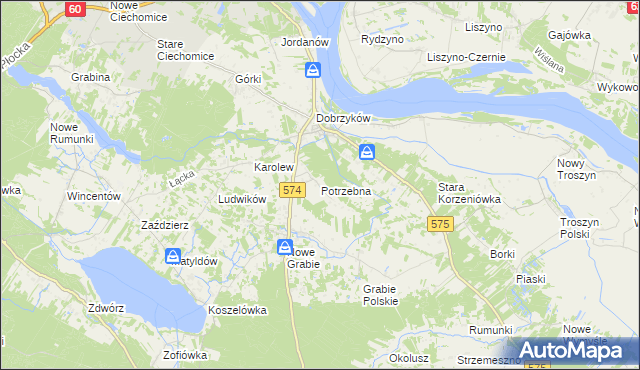 mapa Potrzebna, Potrzebna na mapie Targeo