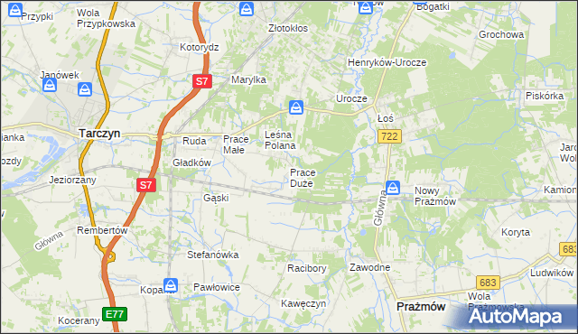 mapa Prace Duże, Prace Duże na mapie Targeo