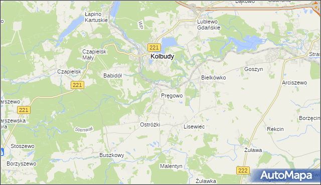 mapa Pręgowo gmina Kolbudy, Pręgowo gmina Kolbudy na mapie Targeo