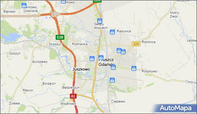 mapa Pruszcz Gdański, Pruszcz Gdański na mapie Targeo