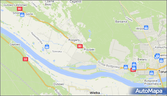 mapa Przysiek gmina Zławieś Wielka, Przysiek gmina Zławieś Wielka na mapie Targeo