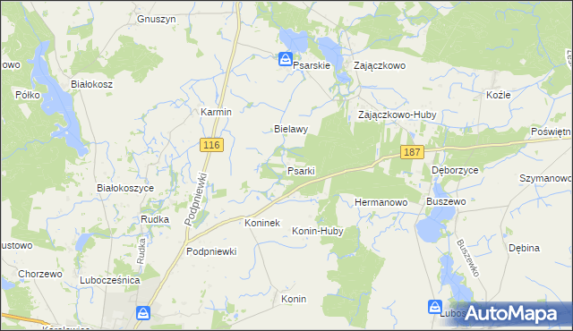 mapa Psarki gmina Pniewy, Psarki gmina Pniewy na mapie Targeo