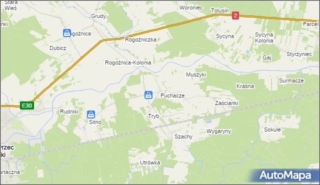 mapa Puchacze gmina Międzyrzec Podlaski, Puchacze gmina Międzyrzec Podlaski na mapie Targeo