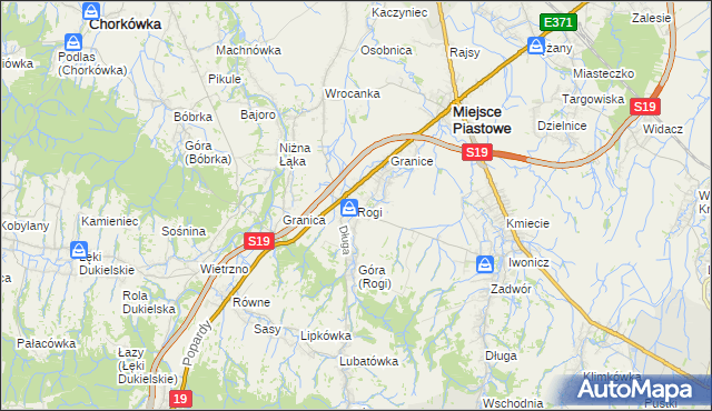 mapa Rogi gmina Miejsce Piastowe, Rogi gmina Miejsce Piastowe na mapie Targeo