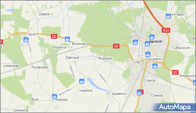 mapa Roszków gmina Jarocin, Roszków gmina Jarocin na mapie Targeo