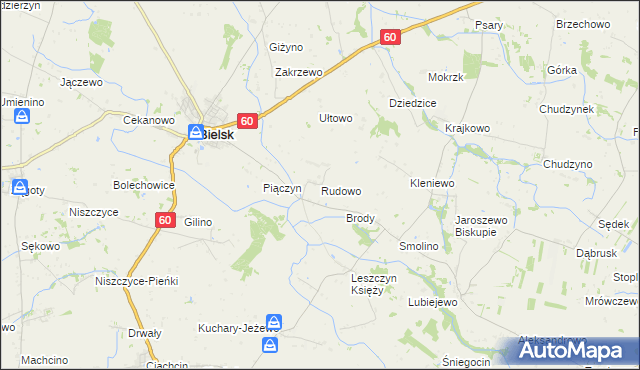 mapa Rudowo gmina Bielsk, Rudowo gmina Bielsk na mapie Targeo