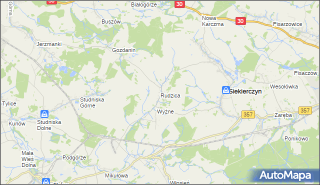 mapa Rudzica gmina Siekierczyn, Rudzica gmina Siekierczyn na mapie Targeo