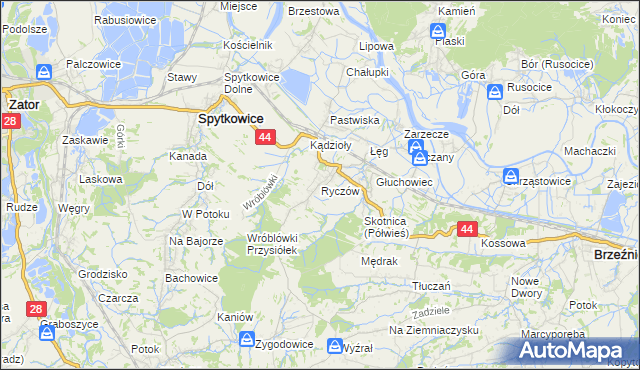 mapa Ryczów gmina Spytkowice, Ryczów gmina Spytkowice na mapie Targeo