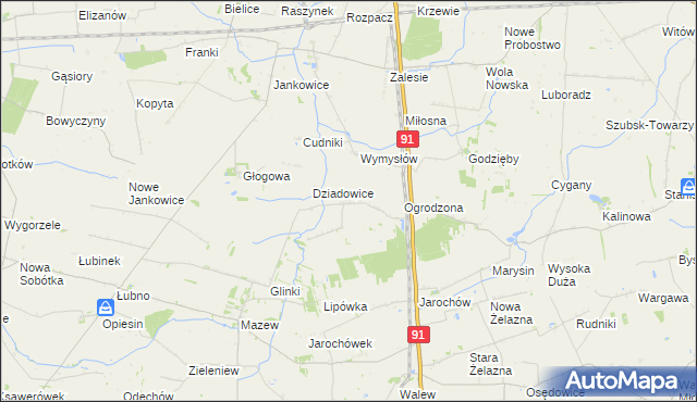 mapa Rzędków gmina Daszyna, Rzędków gmina Daszyna na mapie Targeo