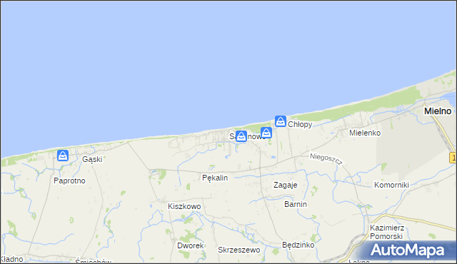 mapa Sarbinowo gmina Mielno, Sarbinowo gmina Mielno na mapie Targeo