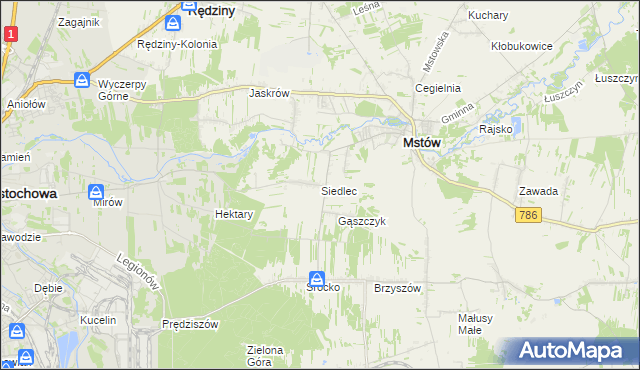 mapa Siedlec gmina Mstów, Siedlec gmina Mstów na mapie Targeo
