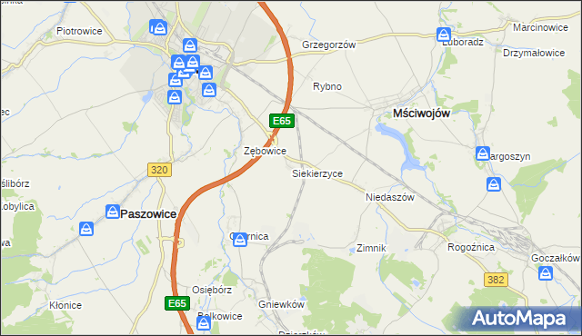 mapa Siekierzyce, Siekierzyce na mapie Targeo