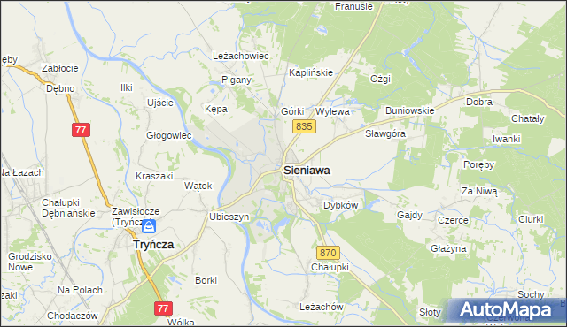 mapa Sieniawa powiat przeworski, Sieniawa powiat przeworski na mapie Targeo