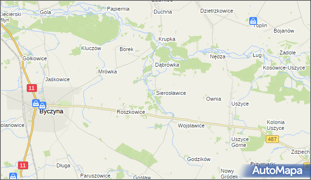 mapa Sierosławice gmina Byczyna, Sierosławice gmina Byczyna na mapie Targeo