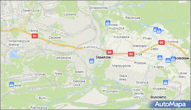 mapa Sławków powiat będziński, Sławków powiat będziński na mapie Targeo