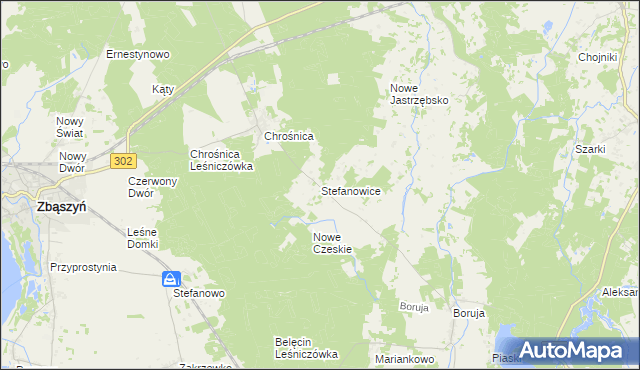 mapa Stefanowice gmina Zbąszyń, Stefanowice gmina Zbąszyń na mapie Targeo
