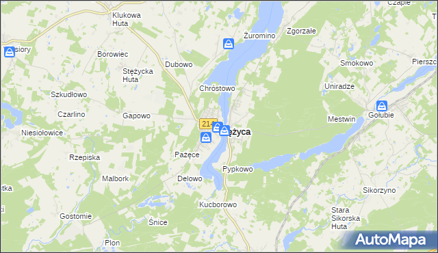 mapa Stężyca powiat kartuski, Stężyca powiat kartuski na mapie Targeo
