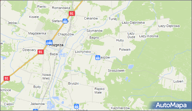 mapa Straszów gmina Rozprza, Straszów gmina Rozprza na mapie Targeo