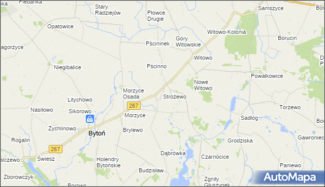 mapa Stróżewo gmina Bytoń, Stróżewo gmina Bytoń na mapie Targeo