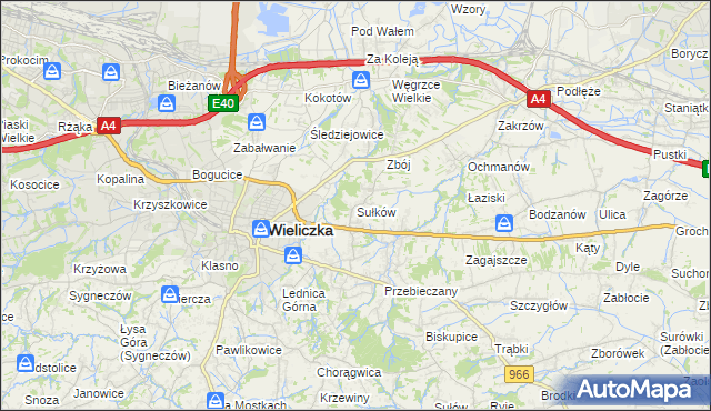 mapa Sułków gmina Wieliczka, Sułków gmina Wieliczka na mapie Targeo