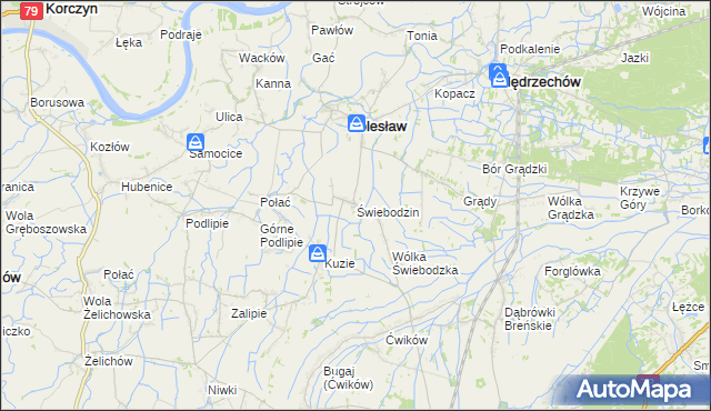 mapa Świebodzin gmina Bolesław, Świebodzin gmina Bolesław na mapie Targeo