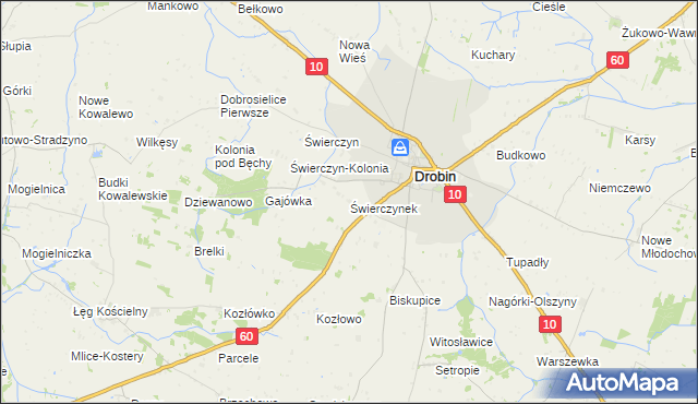 mapa Świerczynek gmina Drobin, Świerczynek gmina Drobin na mapie Targeo