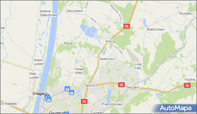 mapa Świerkocin gmina Grudziądz, Świerkocin gmina Grudziądz na mapie Targeo