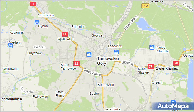 mapa Tarnowskie Góry, Tarnowskie Góry na mapie Targeo