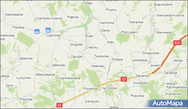 mapa Teodorów gmina Policzna, Teodorów gmina Policzna na mapie Targeo