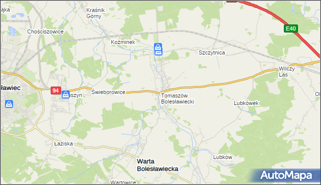 mapa Tomaszów Bolesławiecki, Tomaszów Bolesławiecki na mapie Targeo