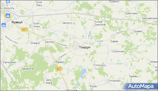 mapa Troszyn powiat ostrołęcki, Troszyn powiat ostrołęcki na mapie Targeo